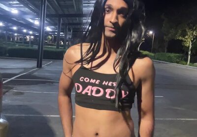 Femboy Strips Naked in Public Parking Lot