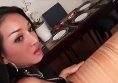 Black hair shemale blows a big dick