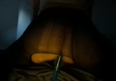 Big ass in torn tights riding dildo until cumshot