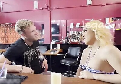 Blonde Asian Dominant Big Dick Shemales Fucks Guy Big Ass Deep Anal at a Bar Public