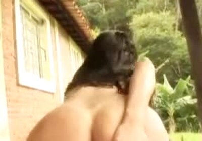 Hot big ass brunette POV bareback outdoors